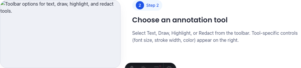 Toolbar options for text, draw, highlight, and redact tools.